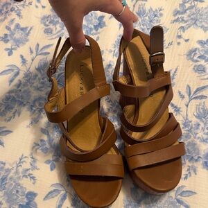 Lucky Brand Tan Multi-Strap Wedge Sandals